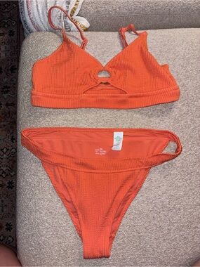aerie Orange Ribbed Cutout Bikini Set